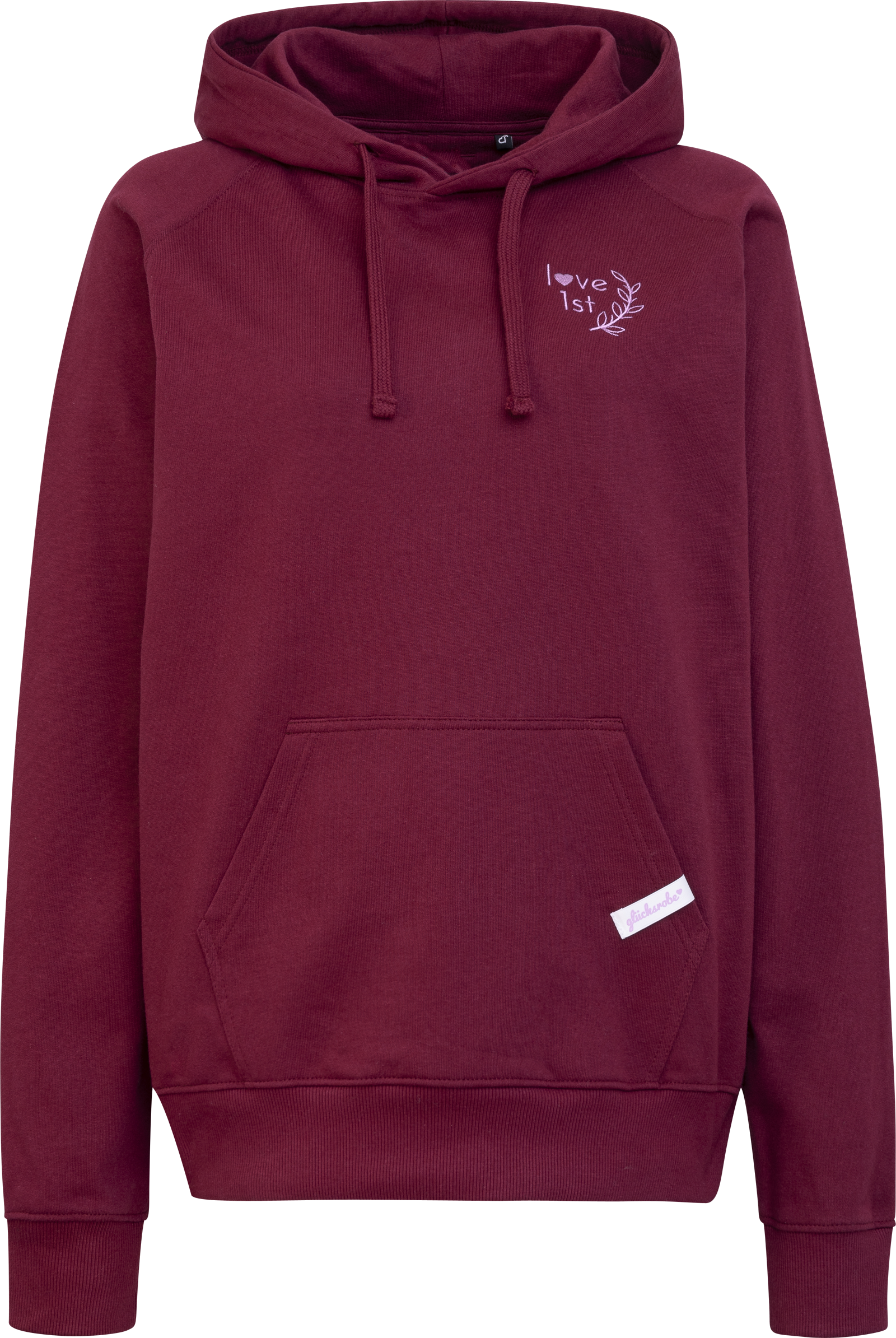 Hoodie Frieda - Motiv love 1st - Farbe Bordeaux aus 100 {5d1a129028b4ceec095b245af42ac8bbb2c9f9ab97ae0a67118505214091ed22} Bio-Baumwolle – Bild 3